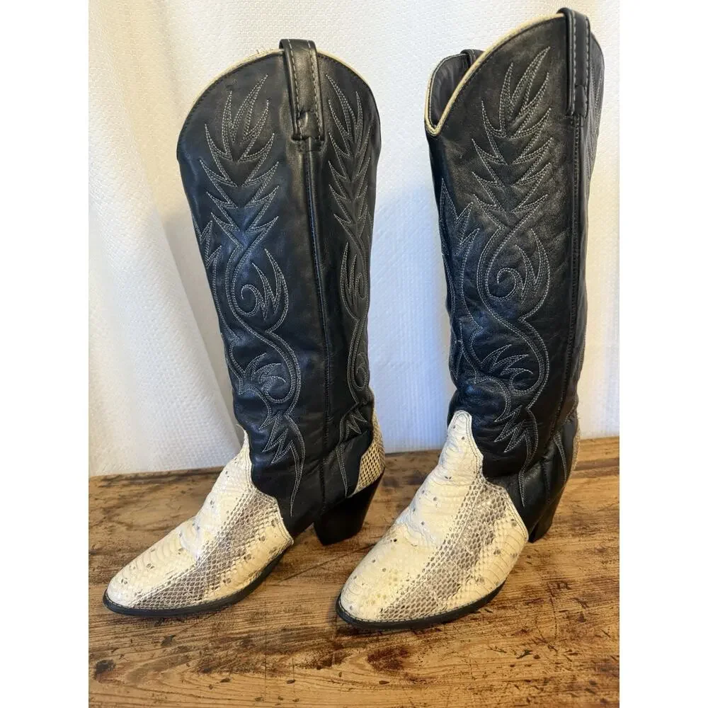 Acme Womens Western Leather Snake‎ Skin Cowgirl Cowboy Boots 0735 9.5 M Black